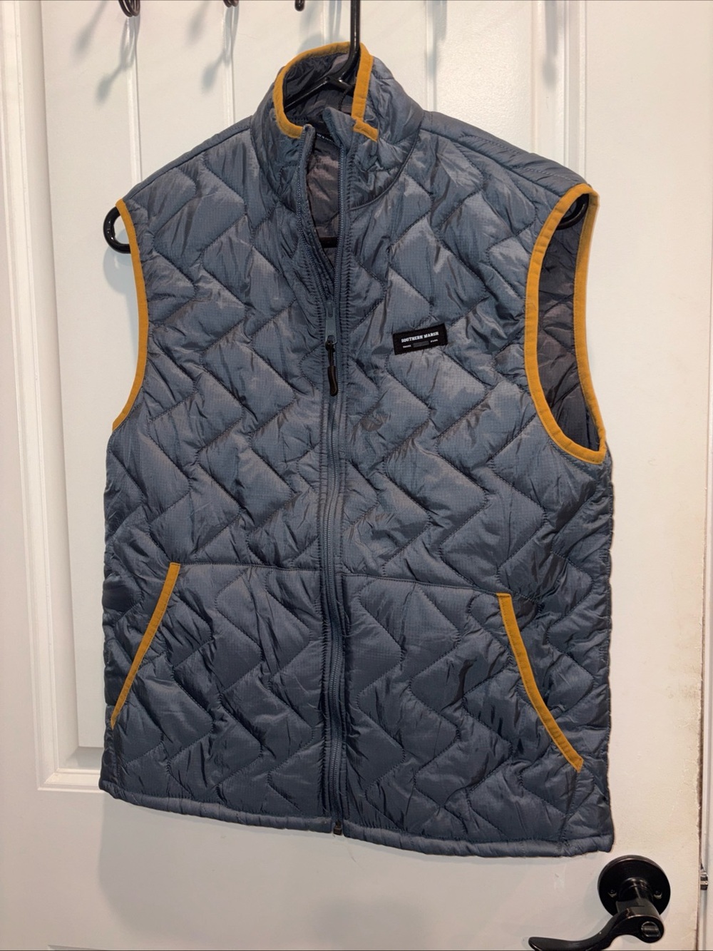 Southern Marsh size small Quilted Gray Puffer Vest with apricot Trim